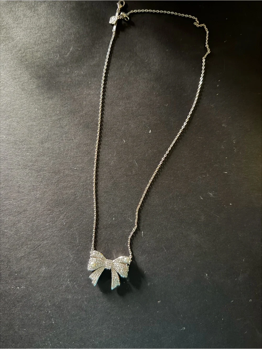 Kendra Scott Silver Crystal Bow Necklace with Pearl Accents
